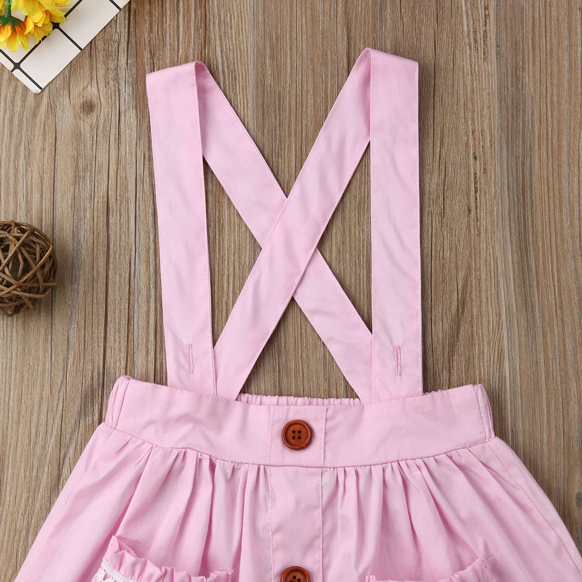 Lovely Kids Baby Girls Ruffle Pocket Button Strap Dress Sunlight Outfits Costume 3 Colours | Детская одежда и обувь