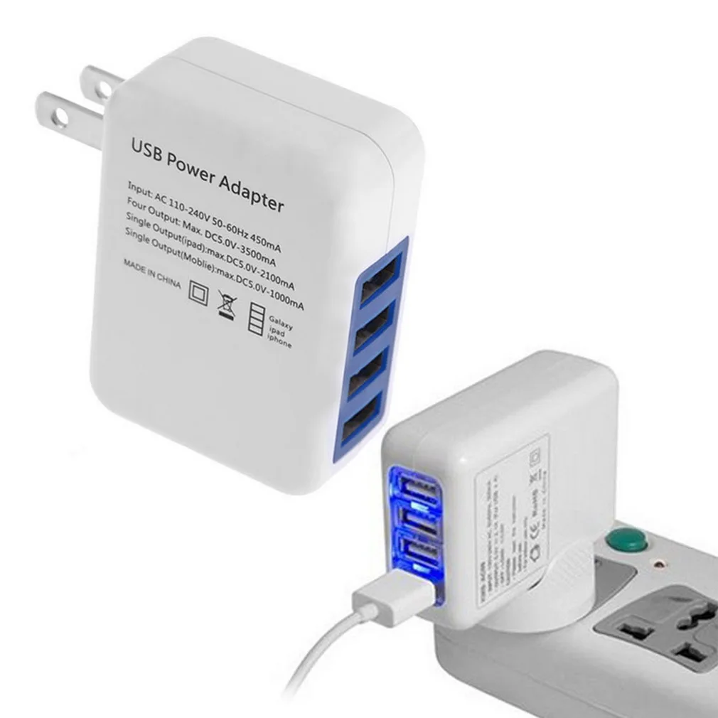Белый пластик 2.1A 4 порта Usb портативное устройство для зарядки из настенной