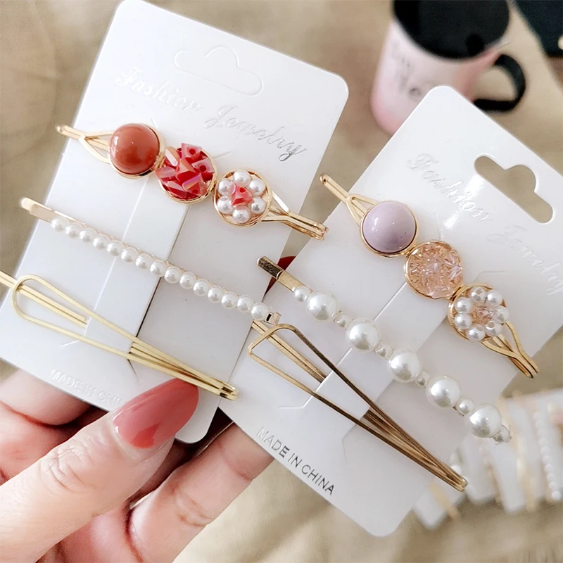 

Fashion 3Pcs Pearl Acrylic Hairpin Snap Women Hair Clips Wedding Party Hair Accessories