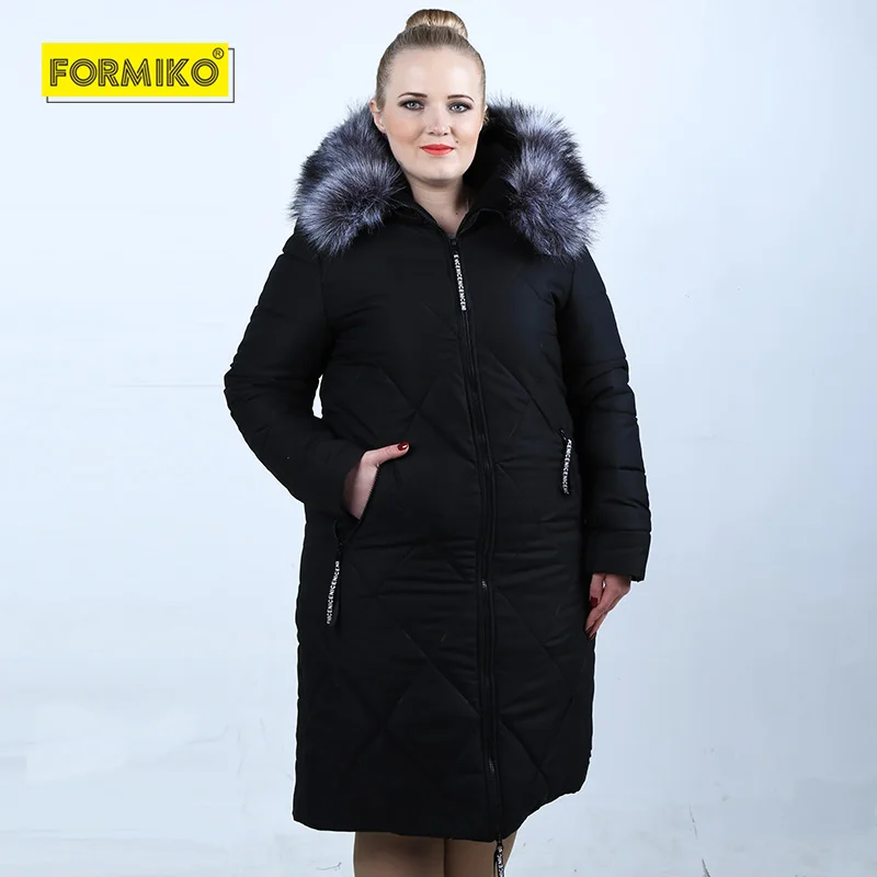 Formiko Женская куртка с капюшоном плюс сайз 5XL 6XL 7XL. Зимняя парка меховым воротником