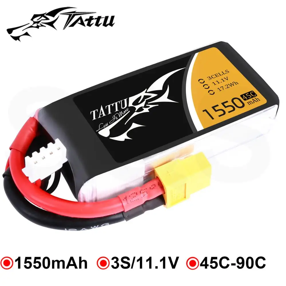 Литий полимерный аккумулятор Tattu 3s 1550mAh Lipo 11 1 V Akku 45C XT60 Plug FPV батарея для дрона