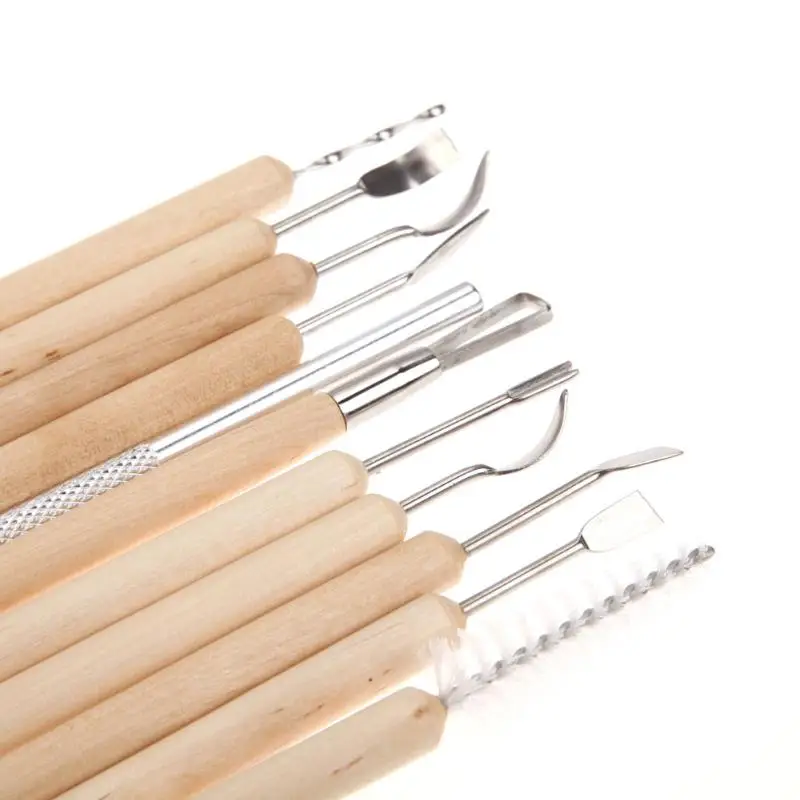 11PCs Clay Sculpting Set Wax Pottery Carving Tool Ceramics Tools Polymer Shapers Wooden Handle Modeling |