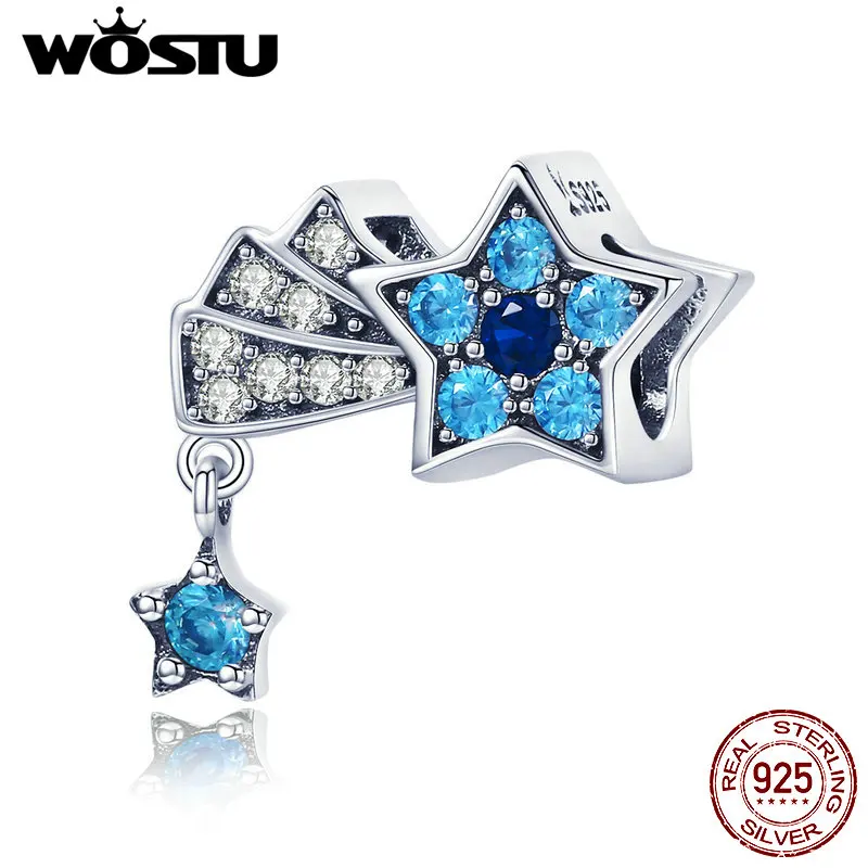 WOSTU подлинный 100% 925 пробы Серебряный Синий секретный звездный бисер Подходит