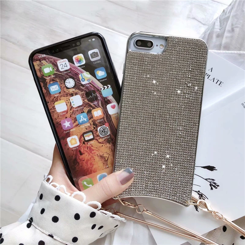 KEXIN Luxury Glitter Cover Phone Case For iPhone XR XS MAX X Plating Frame Apple 8 7 6S Plus With Chain |