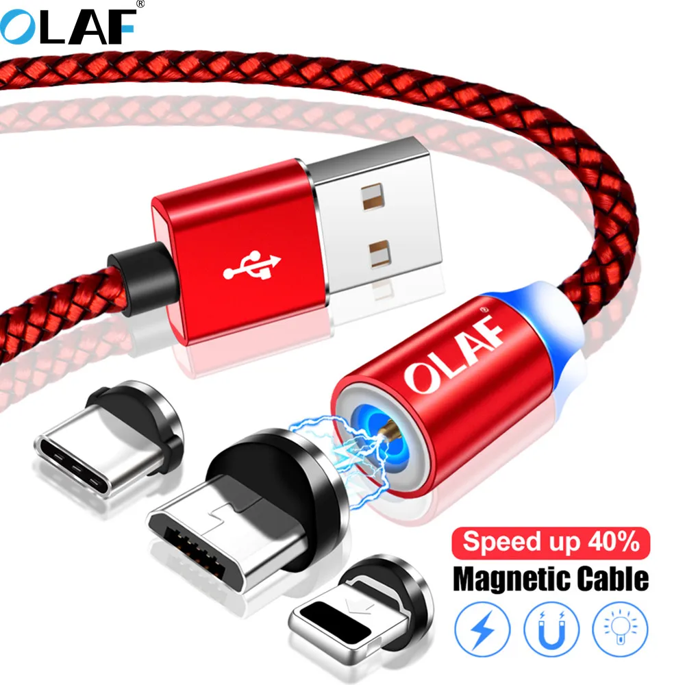 Магнитный USB кабель OLAF 1 м для iPhone X Xs Max Xr 8 7 6 магнитный быстрой зарядки Micro Type C Samsung S9 Huawei Xiaomi|Кабели мобильных