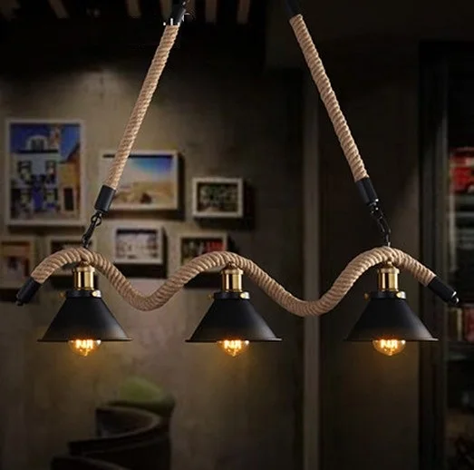 Эдисон чердак стиль пеньковая веревка Droplight Подвеска светильник кухонный бар