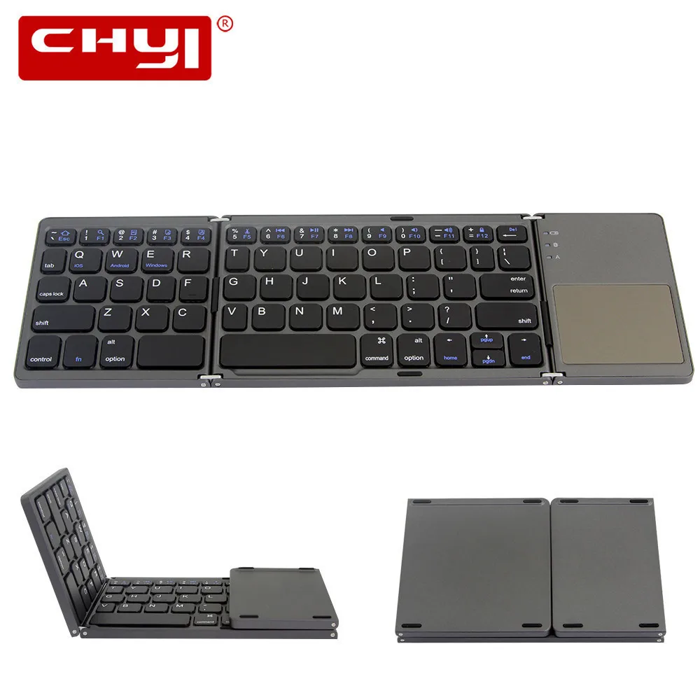 

Portable Twice Folding Bluetooth Keyboard with Touchpad BT Wireless Foldable Keypad for PC Laptop Tablet Office Use