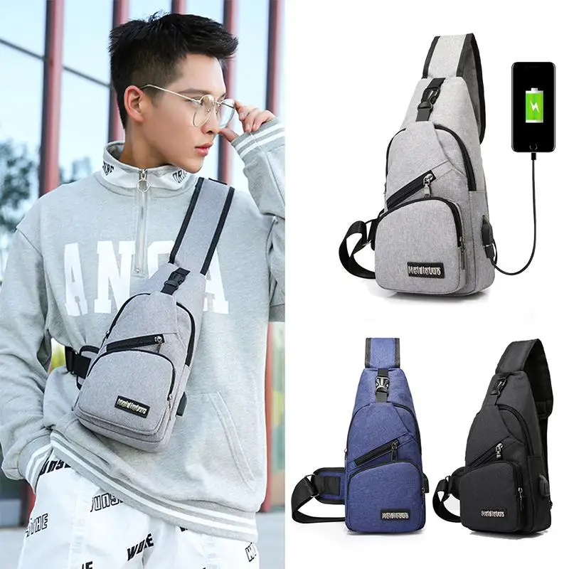 Мужские сумки на плечо зарядка через usb Crossbody спорта Холст Открытый косой крест