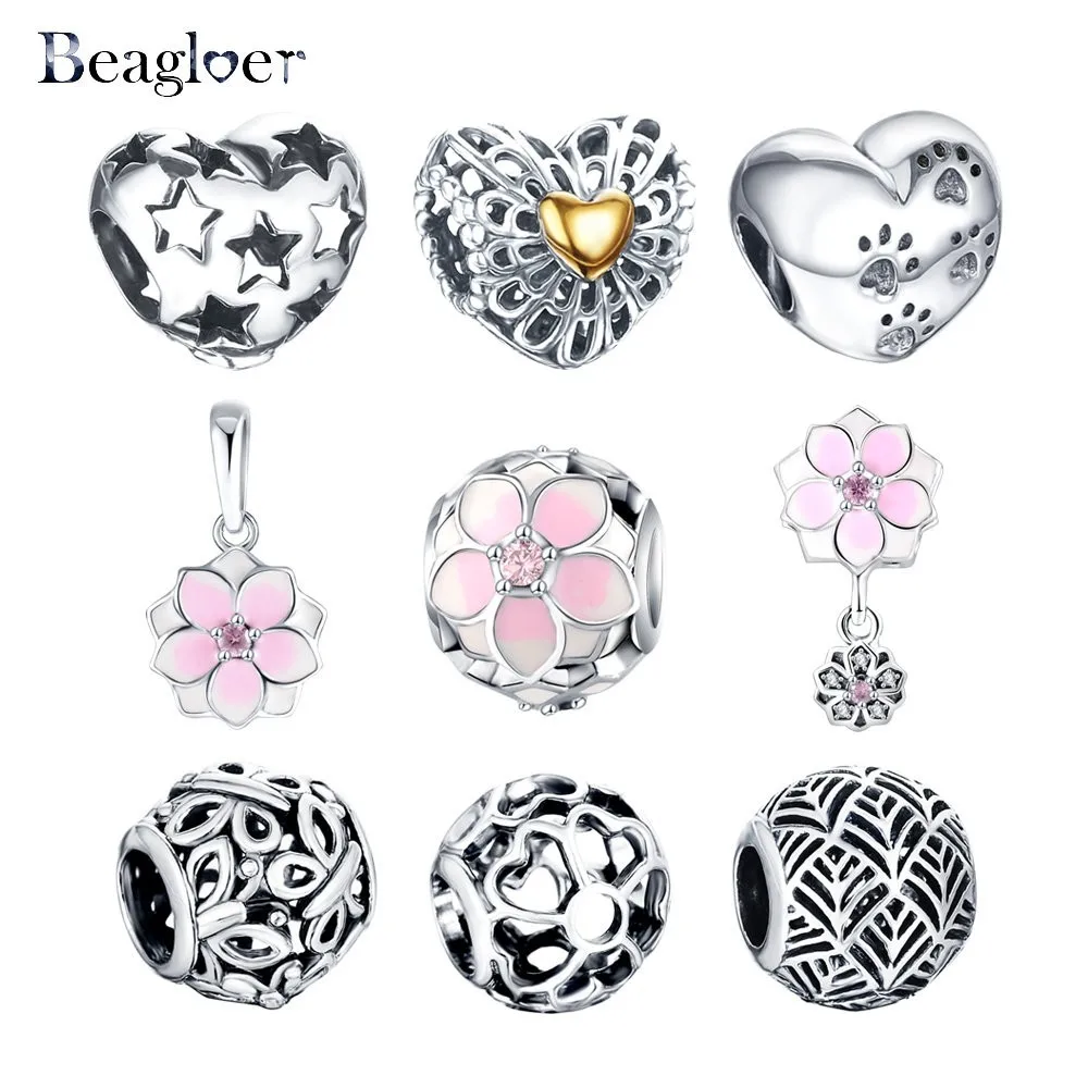 Beagloer Серебряное сердце цветок бисера Серебряные кубические бусины подходят