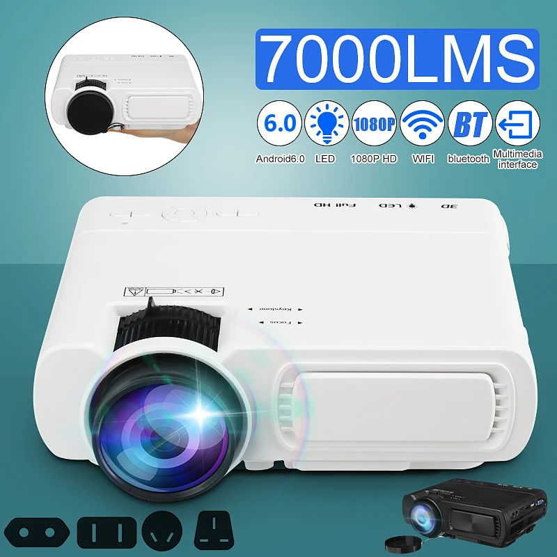Мини-проектор T5 lcd 7000 люмен 1080P Full HD Wifi bluetooth домашний кинотеатр Android 6,0 аудио динамик домашний кинотеатр