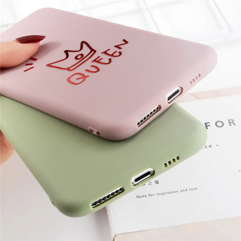 USLION Cartoon Crown Phone Cases For iPhone 6 6s 7 8 Plus Letter KING QUEEN Soft TPU Cover X XS XR Xs Max |