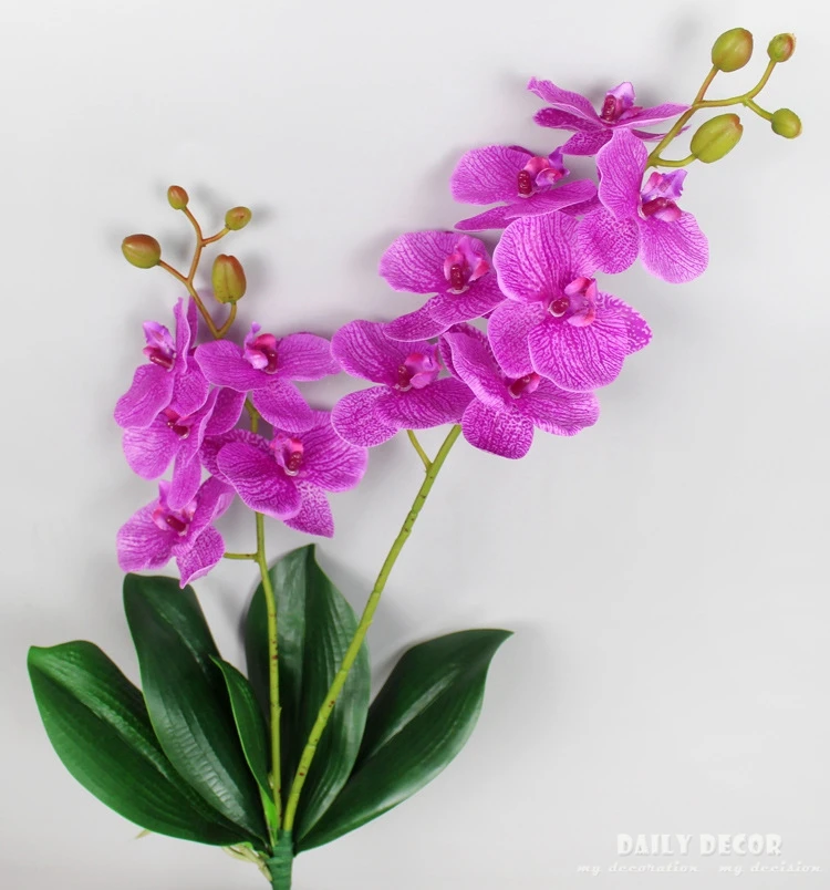 

High simulation Real touch 2 forks artificial butterfly orchids with leaves wholesale wedding decorative Phalaenopsis flowers