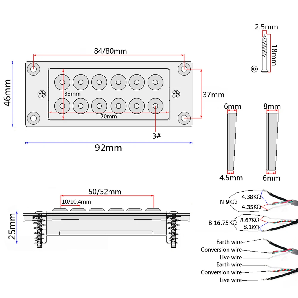 2Pcs Black Pearl Guitar Pickups Ceramic Magnets Electric Double Coil Humbucker (Black &amp Red) | Спорт и развлечения