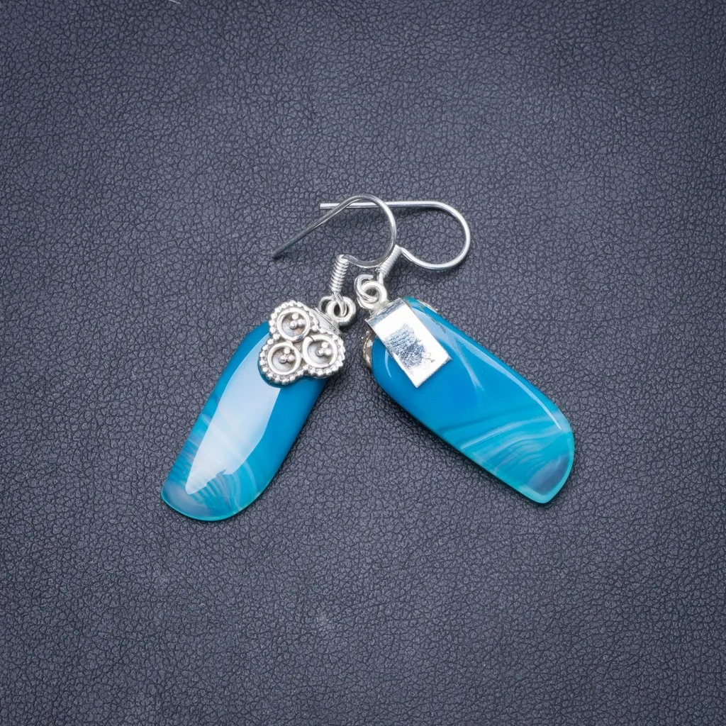 Natural Botswana Agate Handmade Unique 925 Sterling Silver Earrings 1.75&quot Y1781 | Украшения и аксессуары