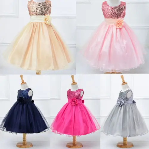 2019 Formal Sequins Grils Dress Kids Baby 3D Flower Girl Lace Tulle Gown Princess Party Wedding Long Dresses 5 Colors | Детская одежда