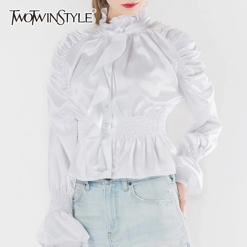 Женская блузка с высоким воротником TWOTWINSTYLE Весенняя и осенняя пышными длинными