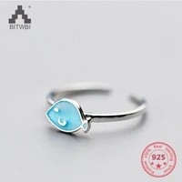 new product s925 sterling silver creative mix personality cute dark blue fish dolphin adjustable open ring