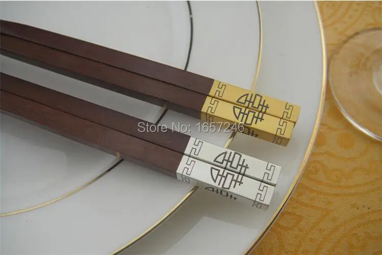 

100 pairs Double Happiness Quality Mahogany Gold Red Sandalwood Wood Chopsticks Tableware Wedding Favor Gift Chopsticks