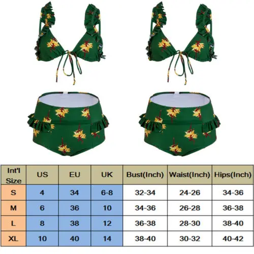 New Style Women Bikini Set Bandage Beachwear Push-up Padded Swimsuit Floral Print Bathing Suit High Waist Green Swimwear 2018 | Спорт и