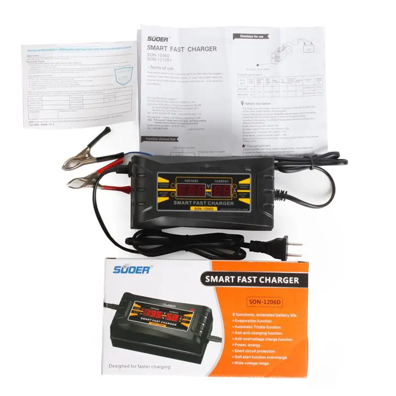 Светодиодный умный дисплей зарядное устройство 6A 12 V автомобильное для свинцово