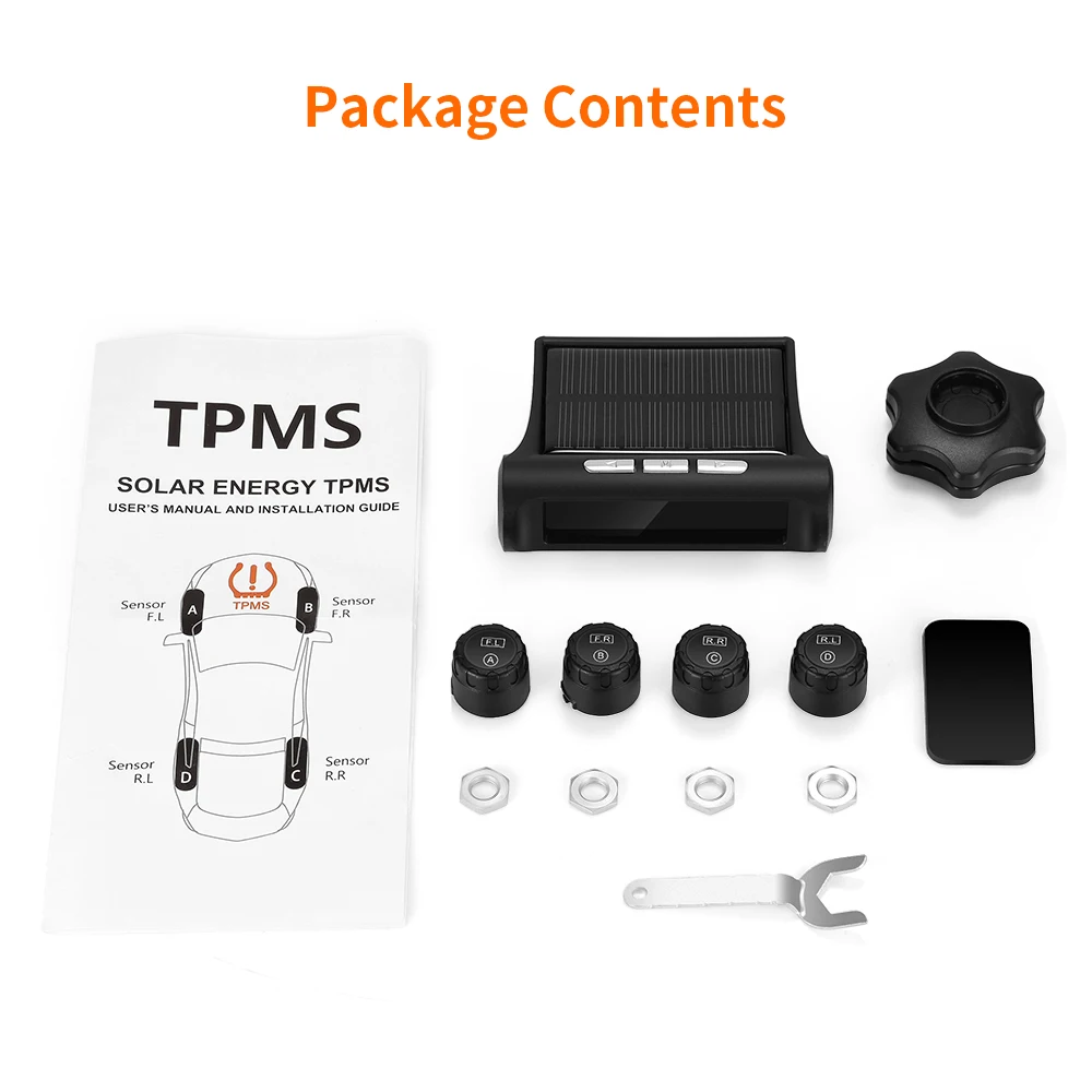 AutoLover Solar System TPMS Tire Pressure Monitoring Power Universal Wireless Real-Time Displays With 4 External Sensors | Автомобили и