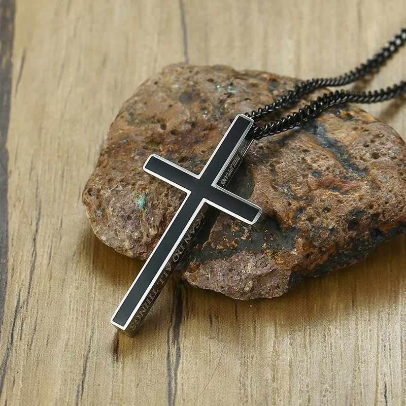 Unique Philippians 4:13 Bible Cross Necklaces for Women Man Stainless Steel Jesus Christ Prayer Unisex Religious Jewelry | Украшения и