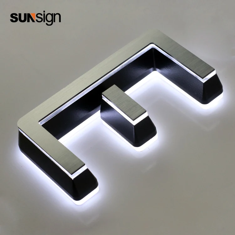 3D led letters acrylic led lighting sign brushed metal surface for advertising commercial signs