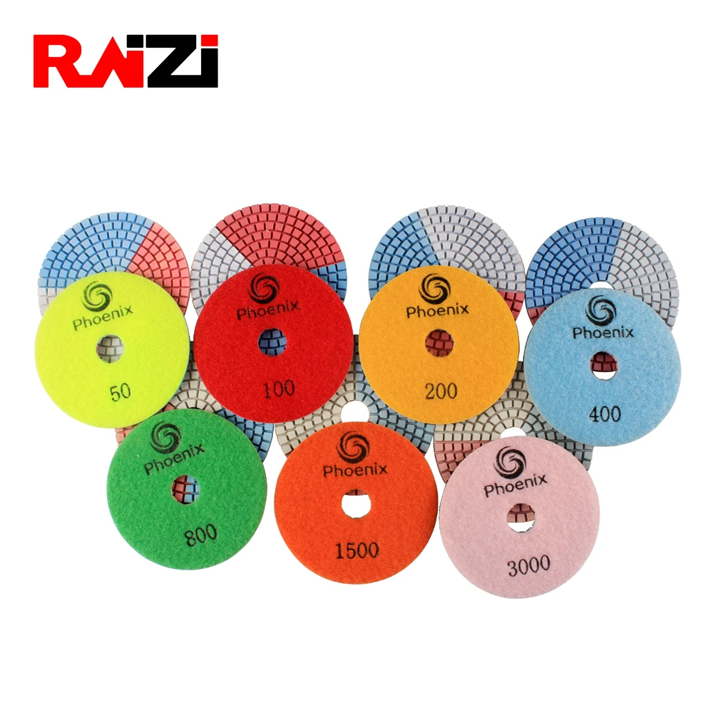 

Raizi 4 inch 3 color wet polishing pads for Granite Grit 50-3000