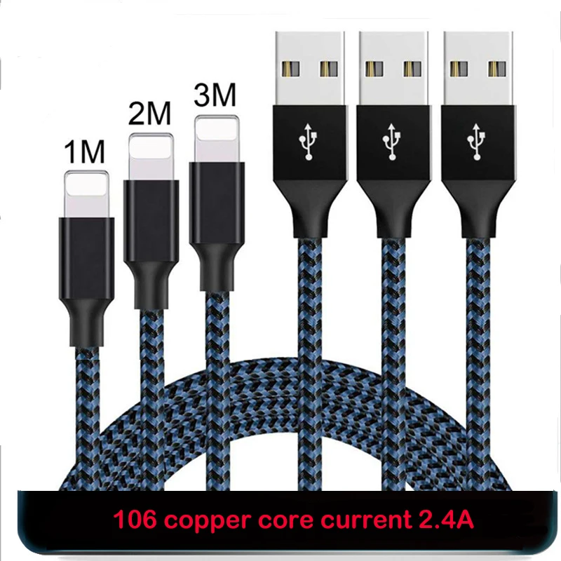 1 м 2 3 2.4A классический ткацкий USB кабель для iPhone XR Xs Max X 6 6s 5S Зарядное устройство