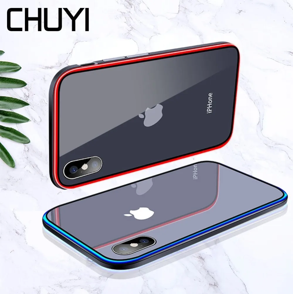 Чехол из закаленного стекла для телефона IPhone XS Max XR 7/8 Plus Цветной глянцевый чехол с