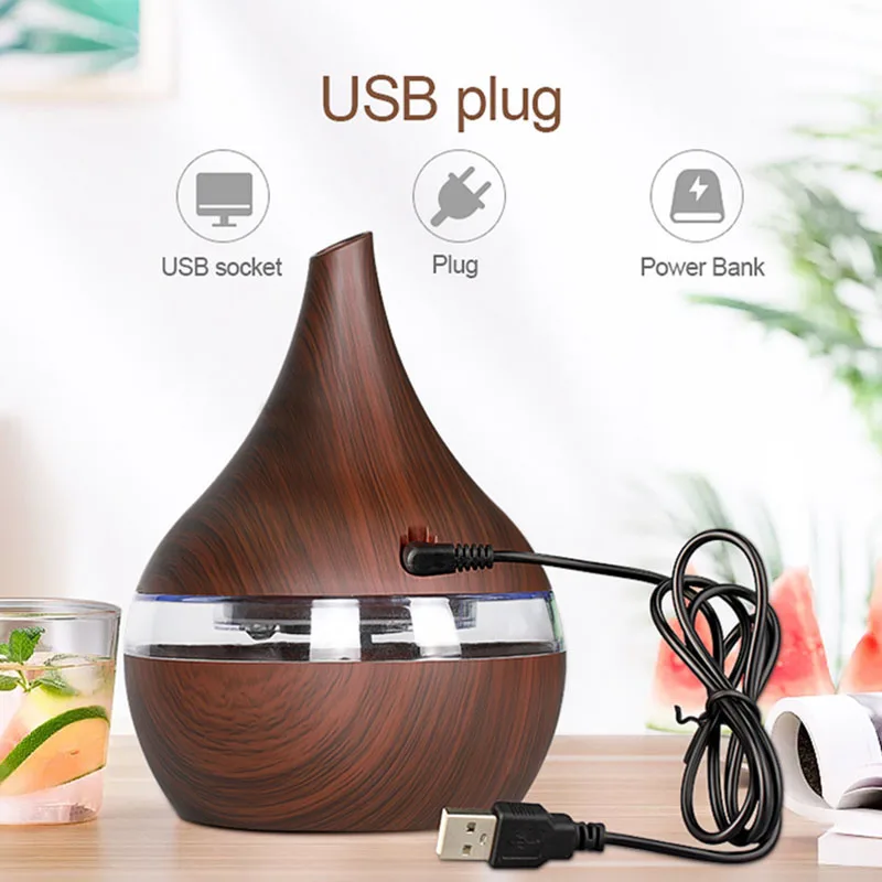 300 мл USB Электрический аромадиффузор деревянный ультразвуковой увлажнитель