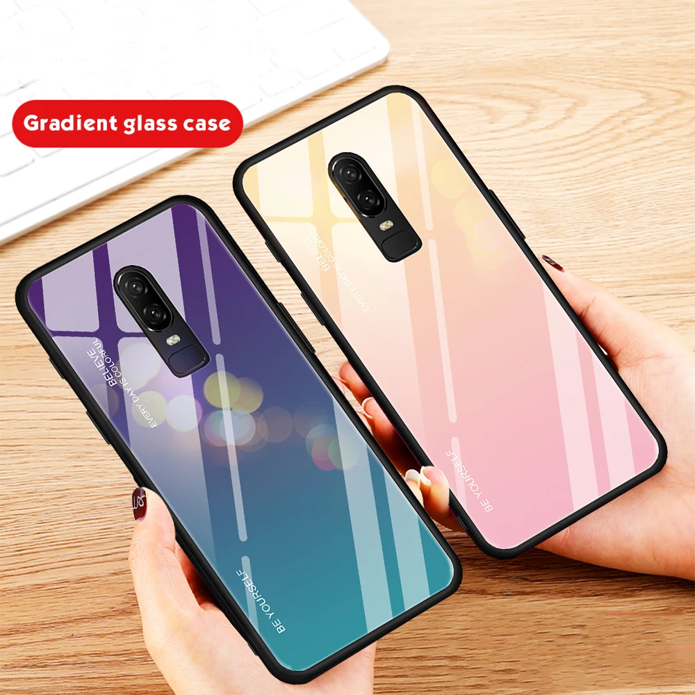 Роскошный гибридный градиентный чехол-накладка из закаленного стекла One plus 6 T