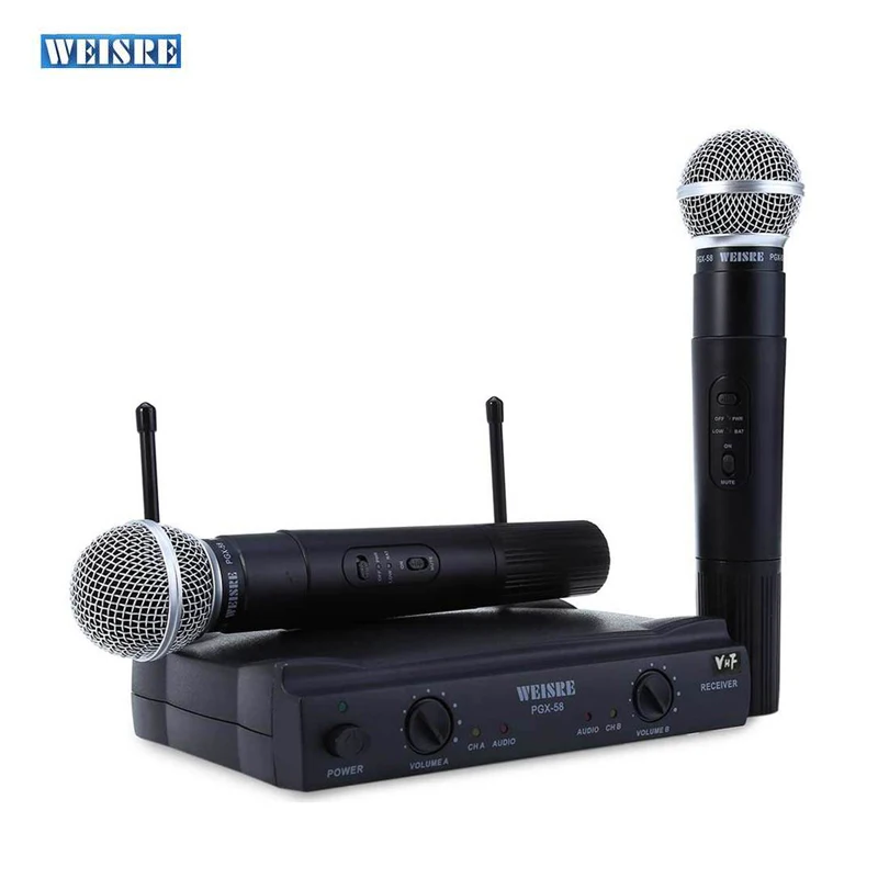 WEISRE PGX58 Professional Wireless System Dual Handheld 2 x Mic Cordless Receiver for Karaoke Party KTV VHF Microphone | Электроника