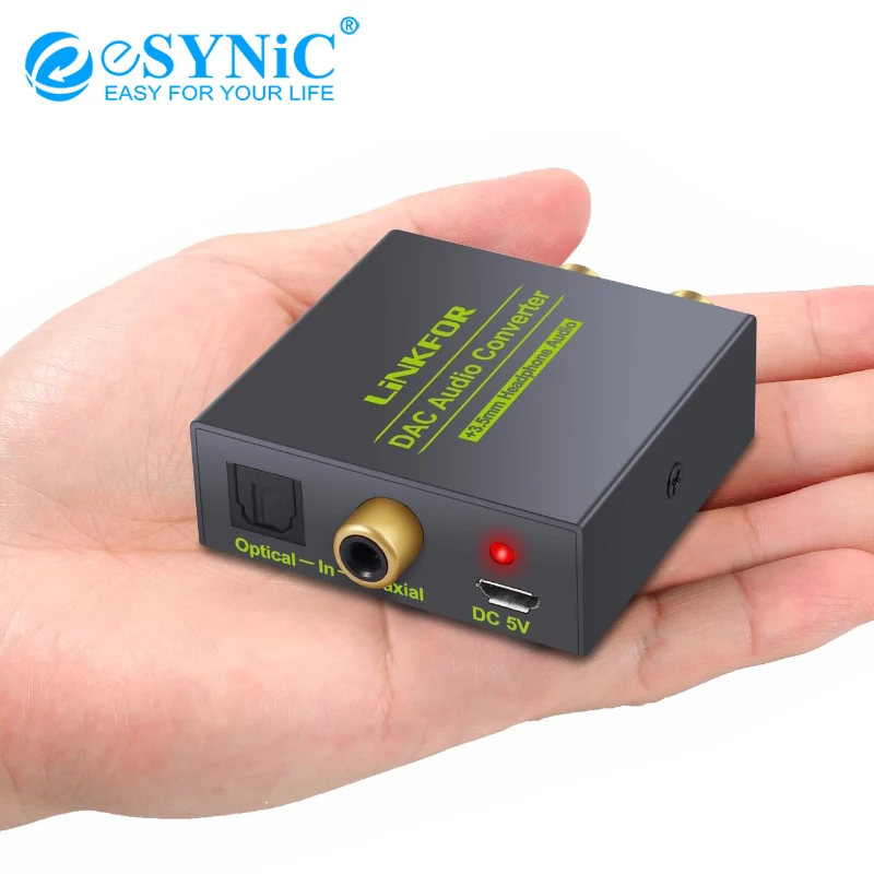 

eSYNiC Digital To Analog Audio Converter 2 x RCA R/L 3.5mm Jack Output Toslink Coaxial Input Connector With USB Power Adapter
