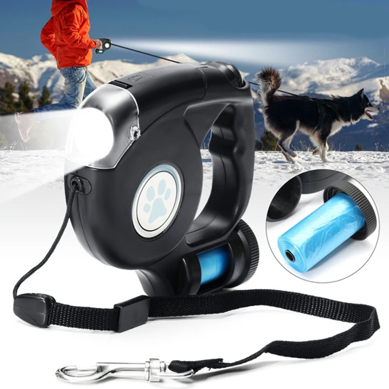 

BMBY-4.5M LED Flashlight Extendable Retractable Pet Dog Leash Lead with Garbage Bag
