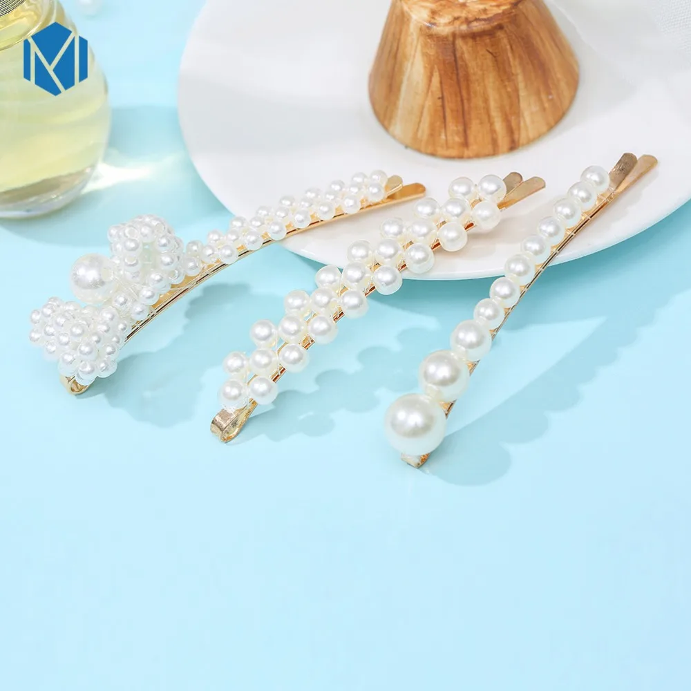 M MISM INS Зажимы для волос для женщин, аксессуары для головных уборов девочек, бант из жемчуга для волос, орнамент, сплавные BB-зажимы, барреты.