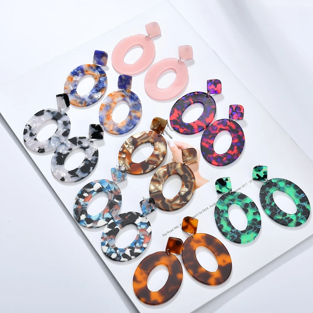 Женские Висячие серьги ZA овальные из акриловой смолы с геометрическим узором