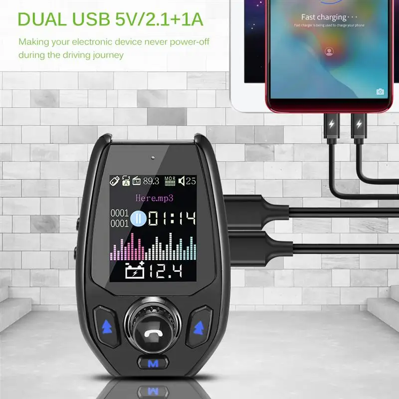 FM модулятор Onever с цветным экраном 1 8 дюйма Bluetooth 5 0 2 USB порта|FM-трансмиттеры| |