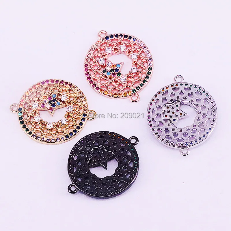 

10Pcs Mix Color Pave Rainbow Cubic Zirconia Round Connectors Bracelet New Charm Trendy Bracelets Women Jewelry
