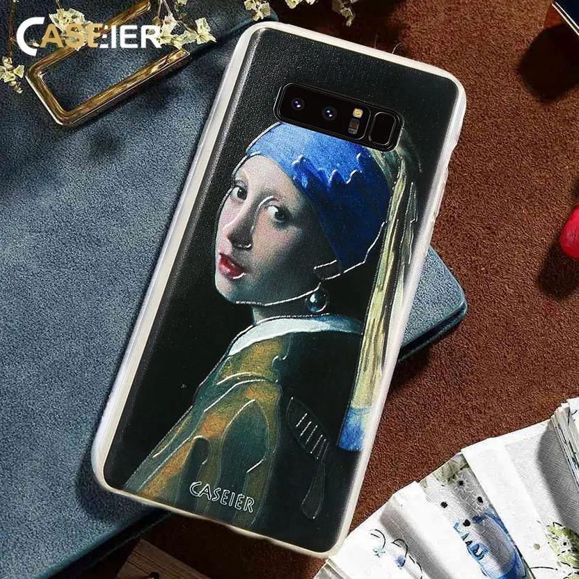 CASEIER Ultra Thin Phone Case For Samsung Galaxy S6 S7 S8 Plus Note 8 Capa Girl With A Pearl Earring Covers 3D Rlief Shell |