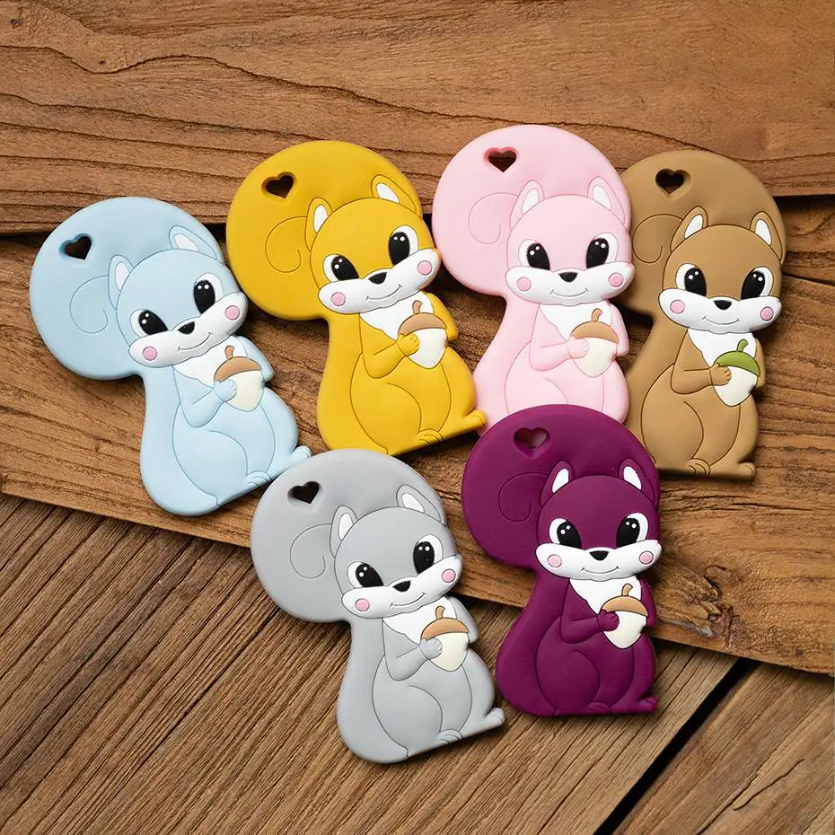 Mordedor de silicona con forma de ardilla para beb&eacute;, collar de dentici&oacute;n para lactancia, accesorios de silicona para animales, 1 unidad-0
