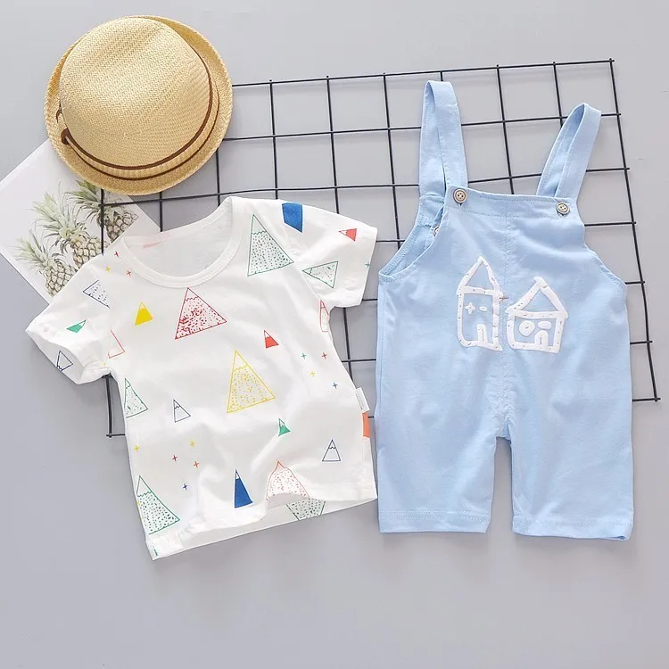 

New Summer Baby Boys Clothes Children Girls Cotton Cartoon T Shirt Overalls 2Pcs/sets Toddler Fashion Clothing Kids Tracksuits