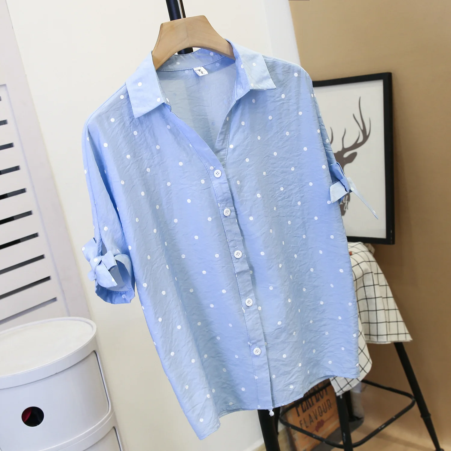 4XL плюс Размеры 2019 модная Новая женская футболка с коротким рукавом в горошек для