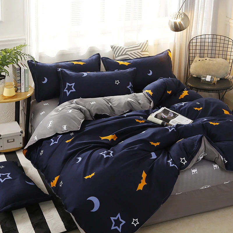 4pcs/set Moon Star Bat printing High Quality Bedding Set Bed Linings Duvet Cover Sheet Pillowcases Set49 | Дом и сад
