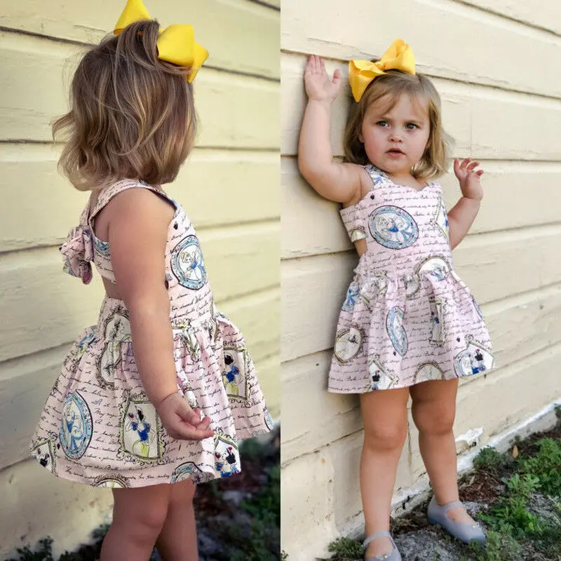 Summer Sleeveless Cartoon Flower Newborn Girl Princess Dress Bowknot Bandage Kids Party Wedding Pageant Slip Pink Outfits | Детская