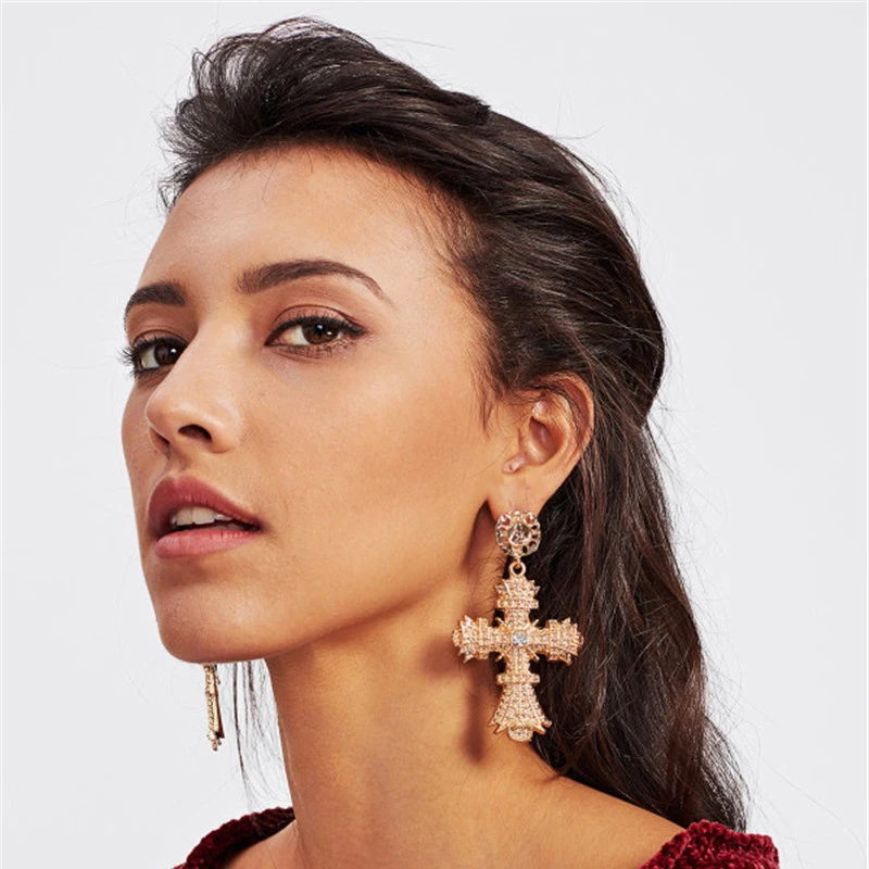 Модная подвеска с большим крестом серьги богемным цветком в этническом стиле