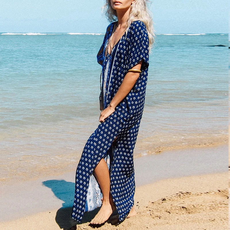 In-X сексуальное пляжное платье с принтом 2019 пляжная одежда накидка Robe de Plage