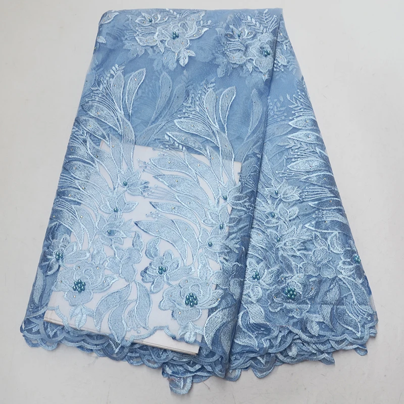 

Grey African lace fabrics with stones embroidery beaded lace fabric high quality French tulle mesh Nigerian lace fabrics 5yards