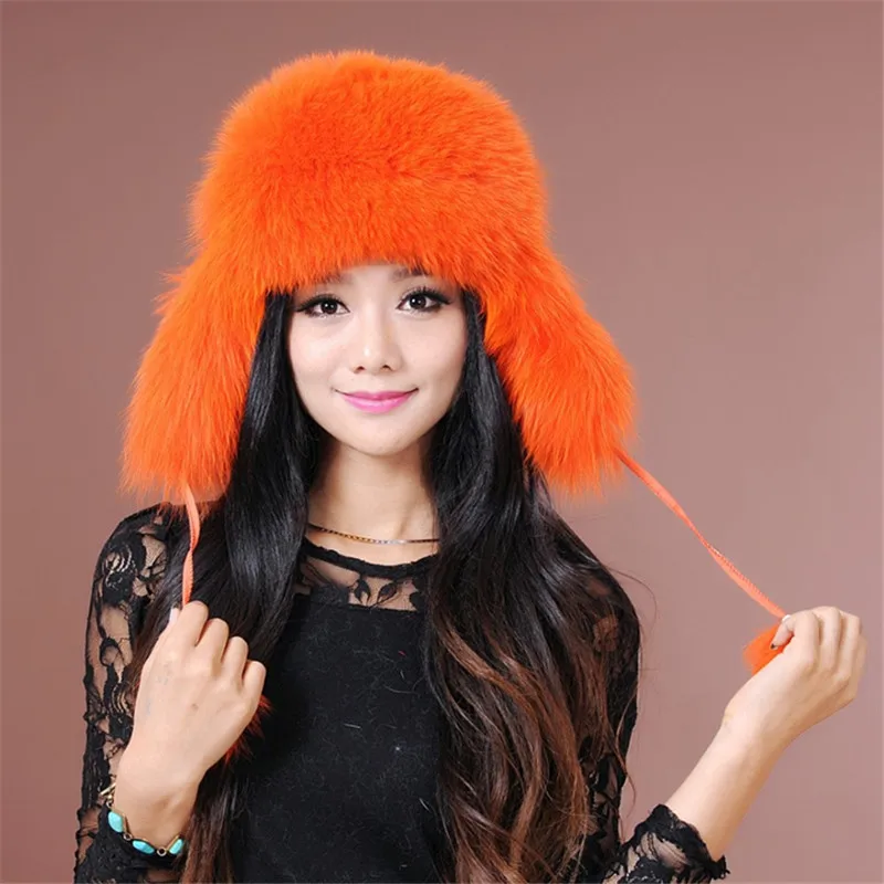 Russia Winter Fashion Fox Fur Hat For Women and children Autumn winter warm Lei Feng Cap Beanies |