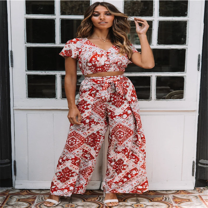 Новые женские длинные брюки Boho с высокой талией цветочным принтом свободные